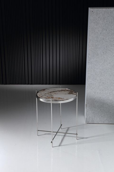 Pasargad Home Luxe Glass & Steel Side Table