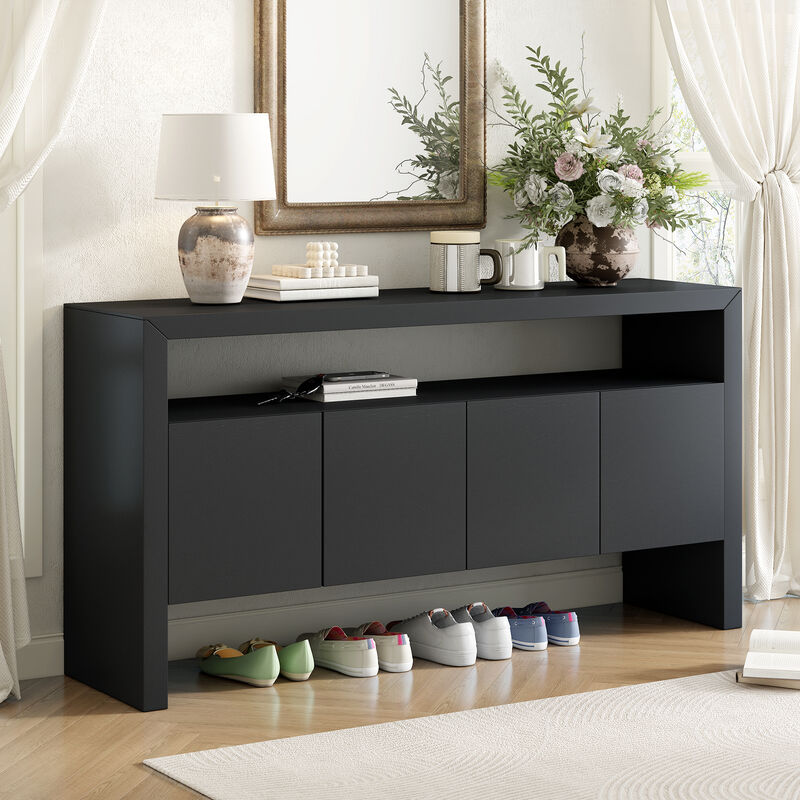 Merax Modern Minimalist Solid Wood Veneer Sideboard with Open Shelf