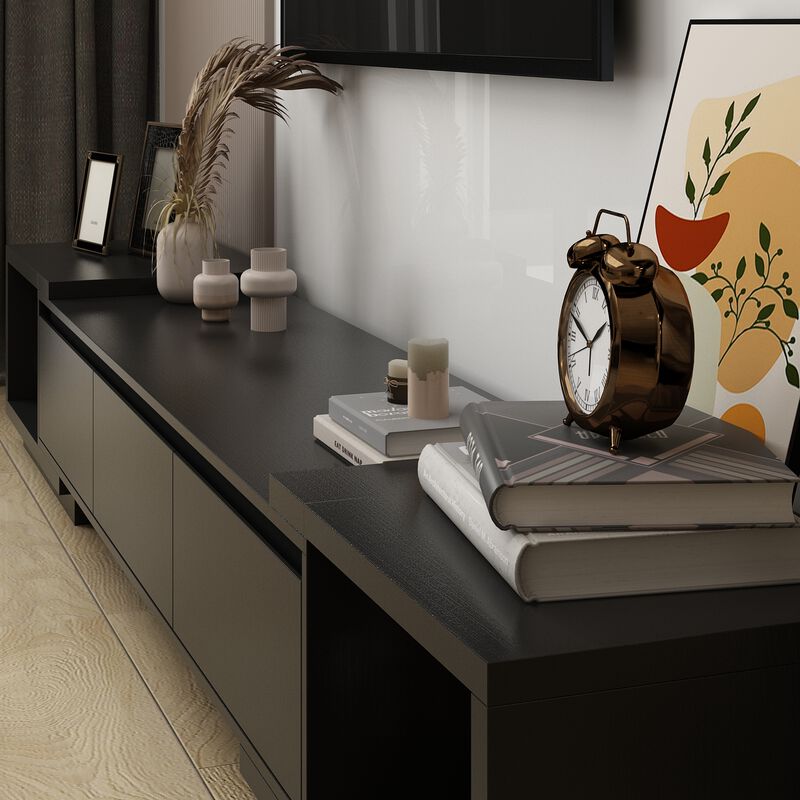 Extendable TV Stand Entertainment Center Black Wood Media Console Fits TV up to 120 in., With Drawers (65.4-106.3"W)