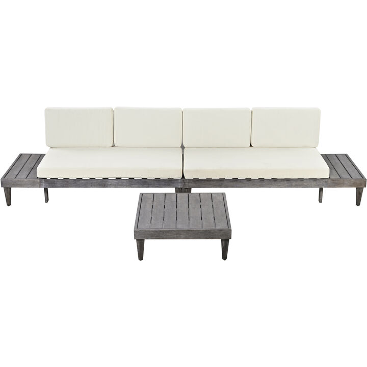 Merax Outdoor 3-Piece Solid Wood Sectional Sofa Set