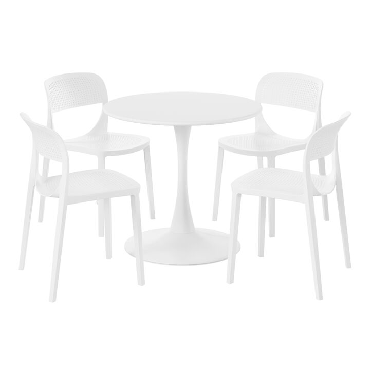 WestinTrends 5-Piece Round Metal Bistro Dining Table Set And Stackable Resin Patio Dining Side Chairs