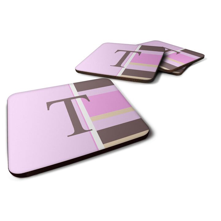 Caroline's Treasures CJ1005-TFC Monogram-Pink Stripes Foam Coasters (Set of 4), Initial Letter T, 3.5 H x 3.5 W, Multicolor