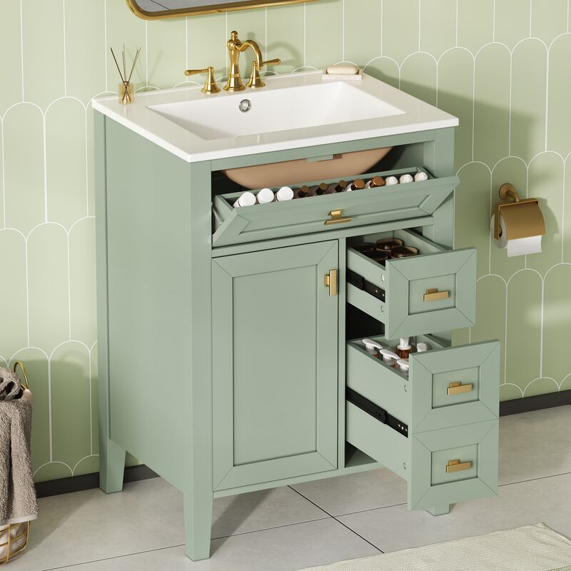 Merax Compact Bathroom Storage Vanity with Left Door Rack Cabinet & 2 Right Drawers image number 3