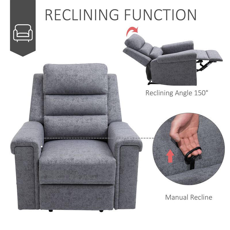 Modern Recliner Chair Linen Fabric Single Sofa Home Theater Seating with Overstuffed Armrest and Back, Grey