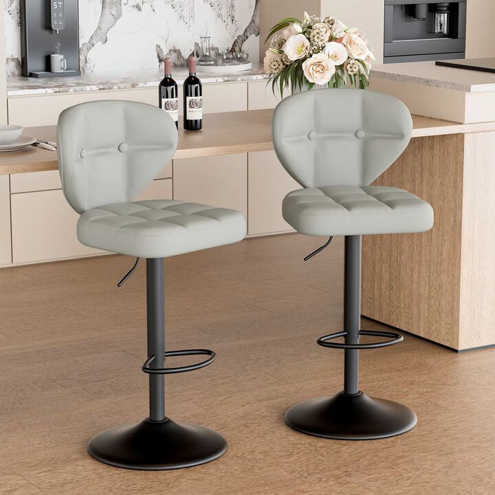 PU Leather Swivel Bar Stools Set of 2, Modern Hydraulic Adjustable Counter Height Stools, Steady Water Resistant Iron Frame 360&deg; Kitchen Island Chairs