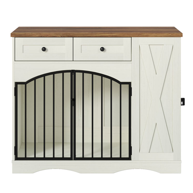 Whisen 43.3" Indoor Wooden Cabinets, Dog Kennel with 3 Drawers and Removable Feeder image number 3