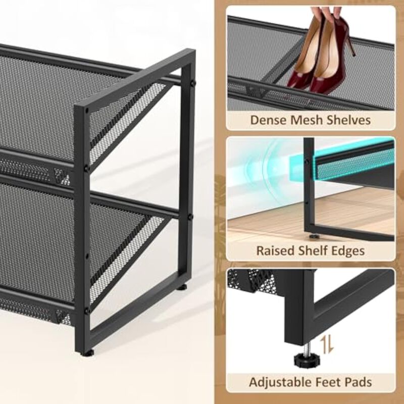 Entryway Metal Shoe Organizer 2 Tier Adjustable Shelves Closet Storage image number 3