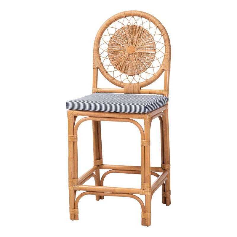 bali & pari Oberon Natural Rattan Counter Stool with Cushion - Handwoven Wicker Kitchen Island Seating with Sunburst Backrest image number 0
