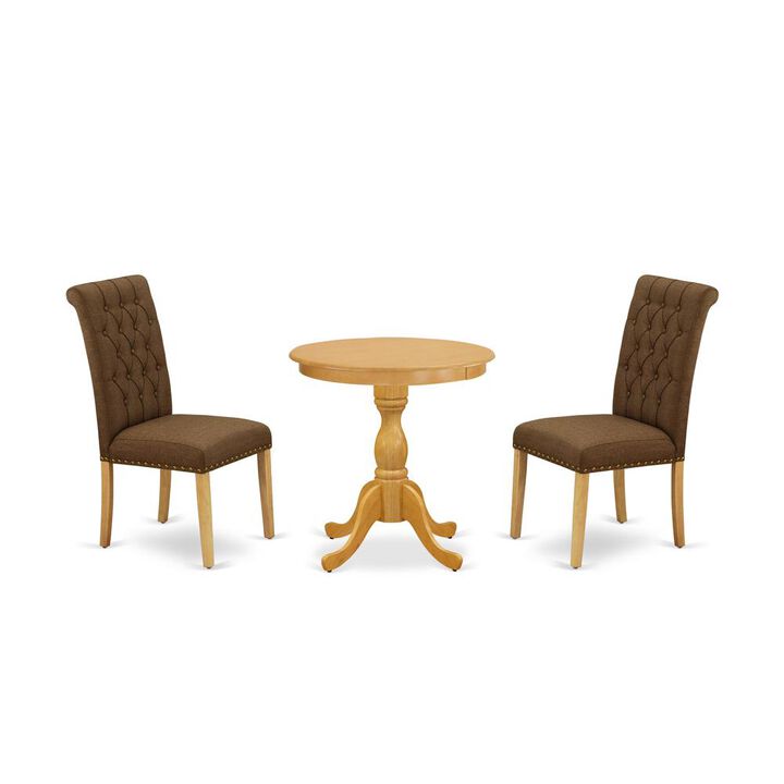 East West Furniture - ESBR3-OAK-18 - 3-Pc Dining Room Table Set - 2 Mid Century Dining Chairs and 1 Dining Table (Oak Finish)