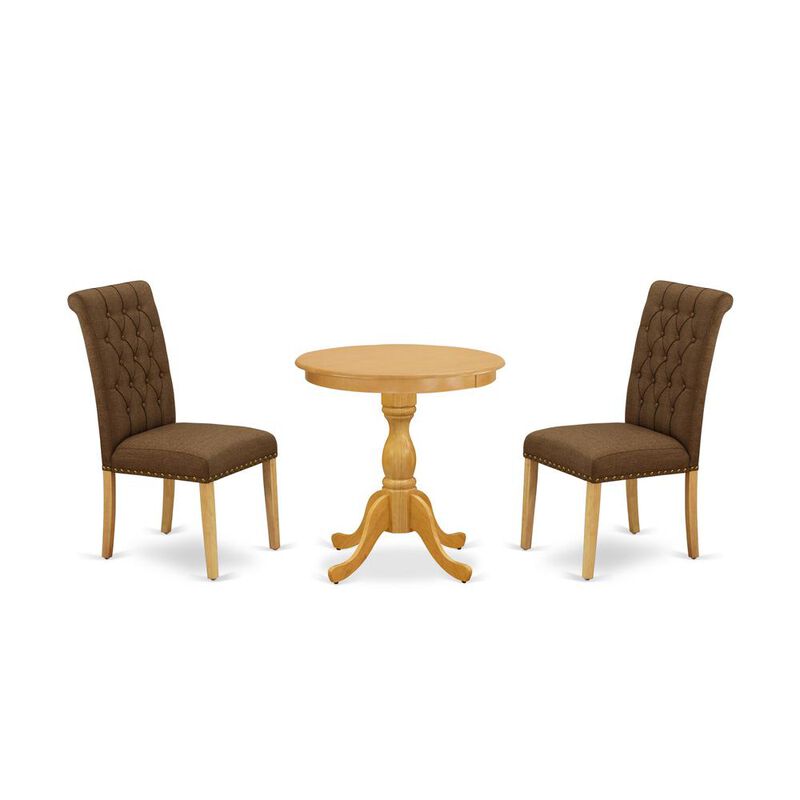 East West Furniture - ESBR3-OAK-18 - 3-Pc Dining Room Table Set - 2 Mid Century Dining Chairs and 1 Dining Table (Oak Finish)