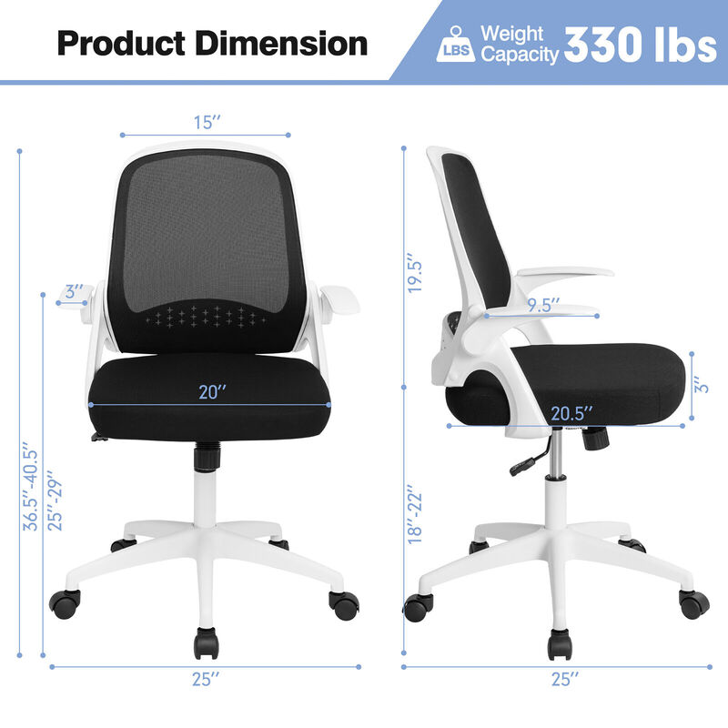 Costway Mesh Office Chair Adjustable Rolling Computer Desk Chair w/Flip-up Armrest White