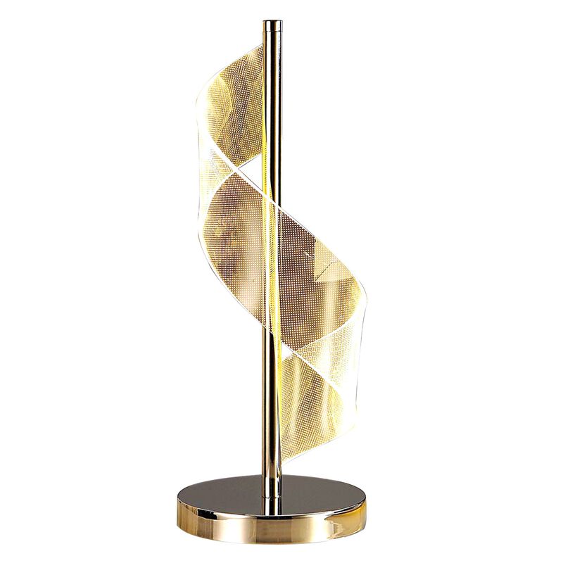 Melly 19 Inch Table Lamp, LED Swirl Ribbon Design, Acrylic, Bright Nickel-Benzara image number 1