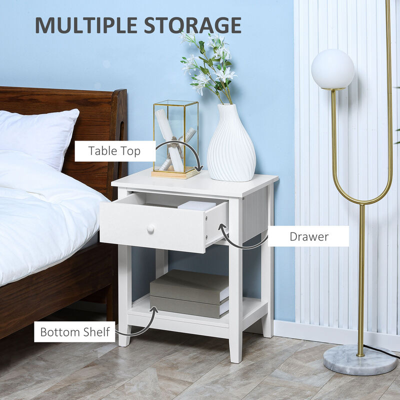 HOMCOM End Table, 2-tier Side Table with Drawer and Storage Shelf, Modern Beside Table for Bedroom, Living Room, White