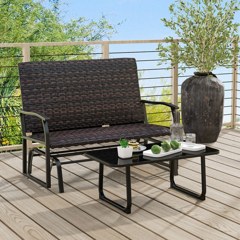 All Weather Outdoor 2-Person Swing Glider Bench with Quick Dry Foam Seat-Brown image number 4