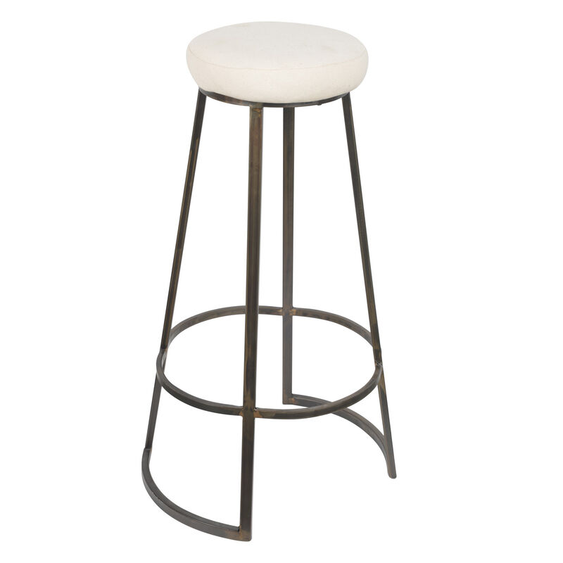 Metal Framed Backless Counter Stool With Polyester Seat, Black & White - Benzara image number 1