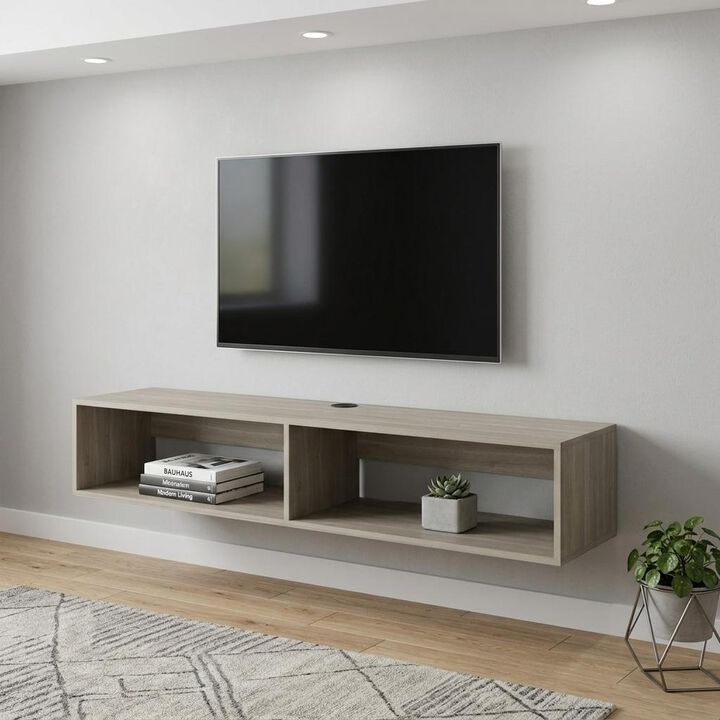 HomeRoots 59" Beige Floating Mount TV Stand