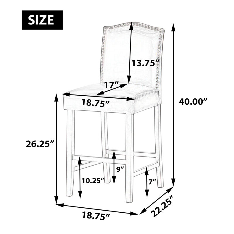 Upholstered Counter Height Barstools with Nailhead Trim(Set of 2)