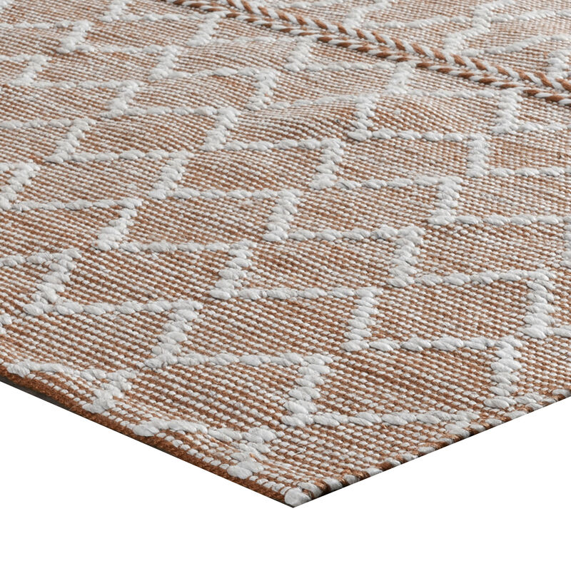 Solk 2 x 3 Small Area Rug, Woven Polyester, Moroccan Lattice, Ivory, Brown