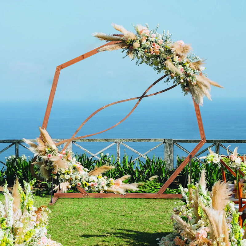 Wooden Wedding Arch Solid Wood Arbor Backdrop Stand for Wedding Ceremony-Heptagon
