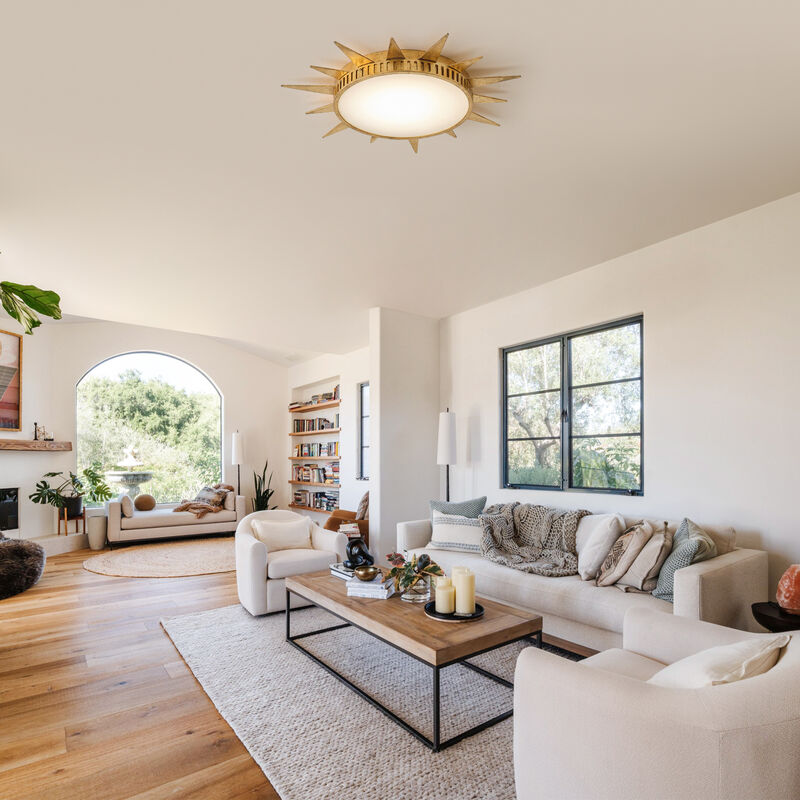 25" Vintage Antique Painted Gold Sunburst Flush Mount Ceiling Light