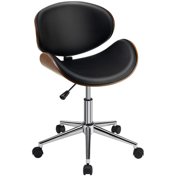 Hivvago Adjustable Leather Office Chair Swivel Bentwood Desk Chair with Curved Seat