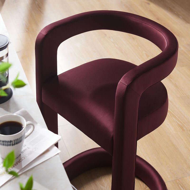Modway Winslow Performance Velvet Counter Stool with Stainless Steel Footrest in Mulberry image number 4