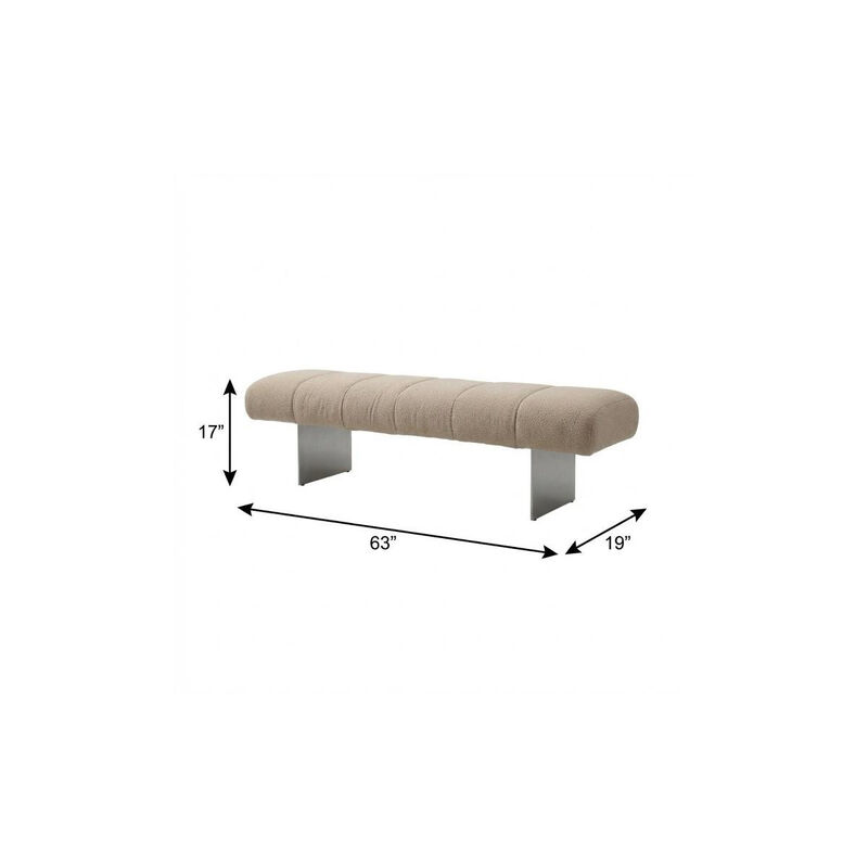 HomeRoots 63" Beige and Nickel Boucle and Steel Upholstered Bench image number 6