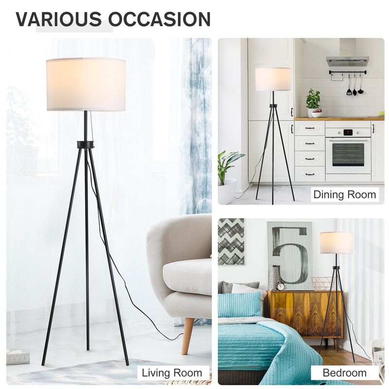 Black Living Room Light: 59.75" Floor Lamp with Fabric Shade