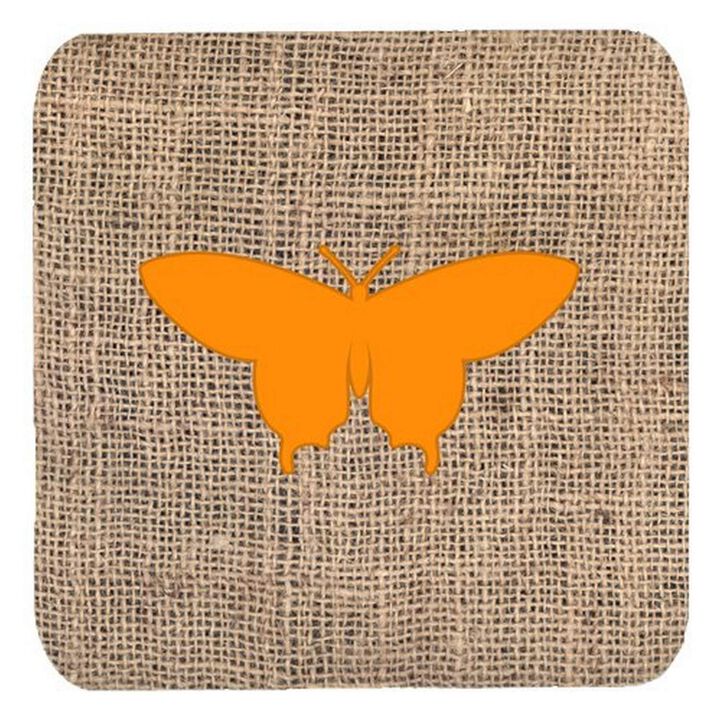 Caroline's Treasures BB1042-BL-OR-FC Butterfly Burlap and Orange Foam Coasters (Set of 4), 3.5 H x 3.5 W, Multicolor