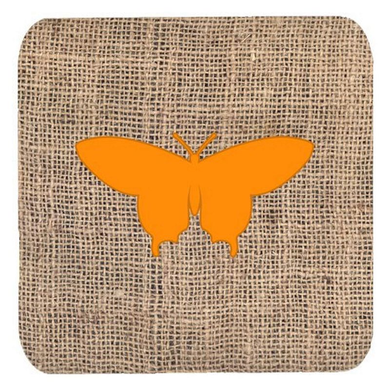Caroline's Treasures BB1042-BL-OR-FC Butterfly Burlap and Orange Foam Coasters (Set of 4), 3.5 H x 3.5 W, Multicolor