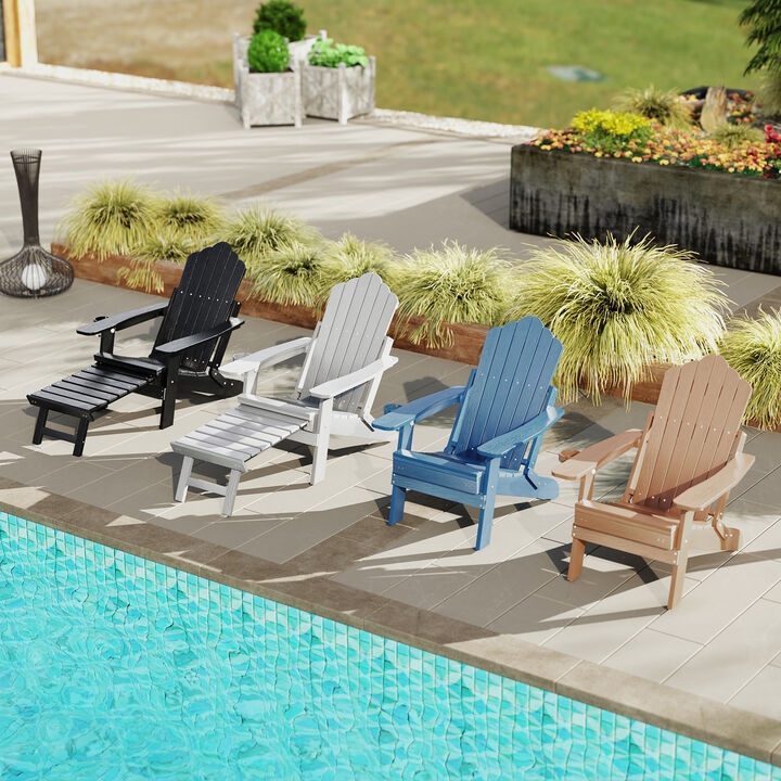 Outdoor HIPS Adirondack Chair with Footrest &ndash; All-Weather Lounge Chair for Porch or Deck