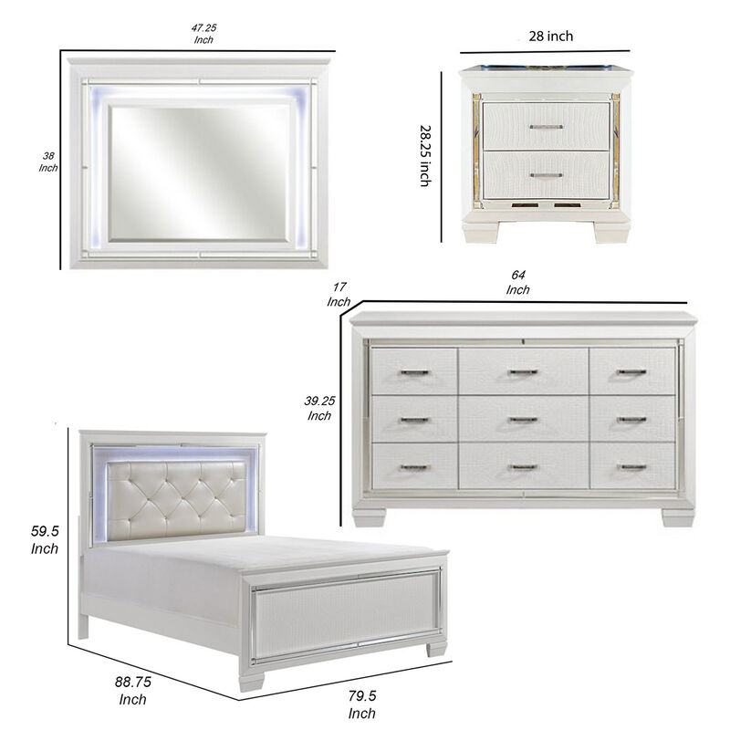 Alen 4 Pc California King Bedroom Set, Button Tufting, Mirror Trim, White image number 5