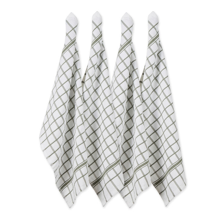 Set of 4 Artichoke Green and White Windowpane Terry Dish Towel  26"