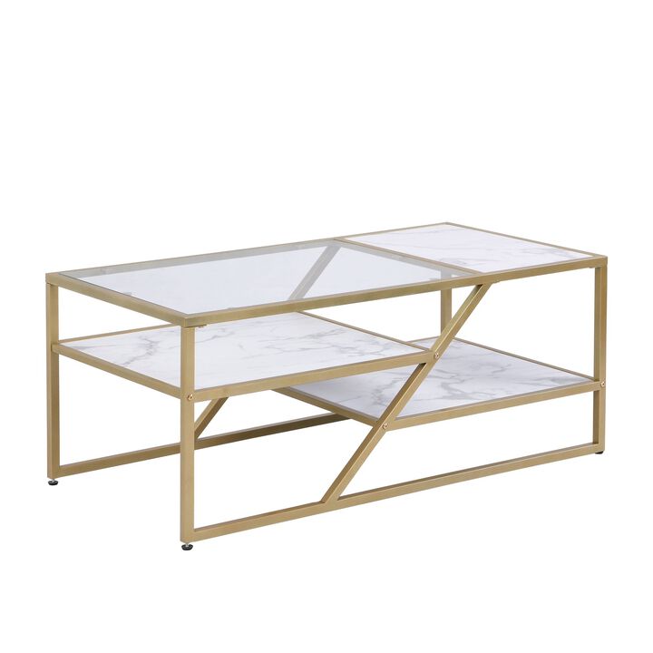 Coffee Table with Storage Shelf, Tempered Glass & Metal Frame for Living Room & Bedroom - Stylish, Functional Furniture for Home