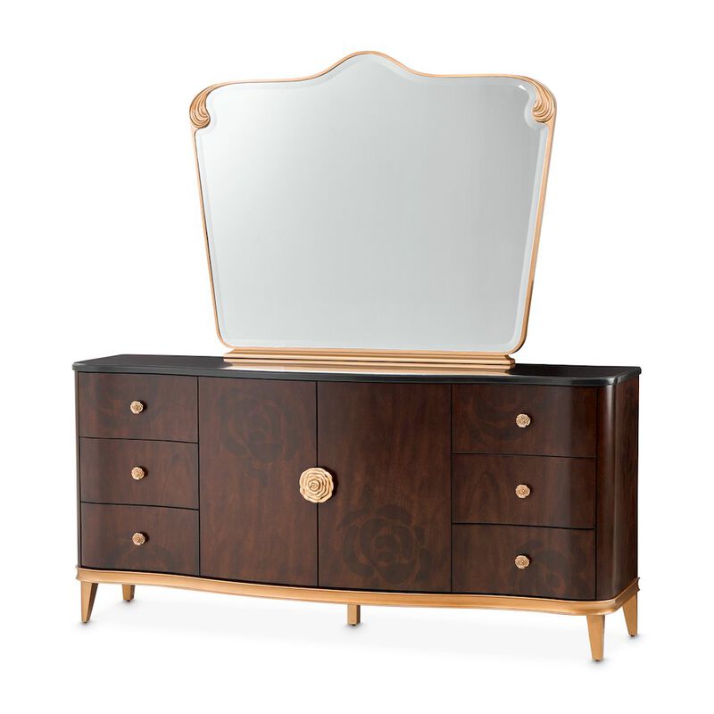 Michael Amini Camellia Field Dresser with Mirror - Warm Pecan