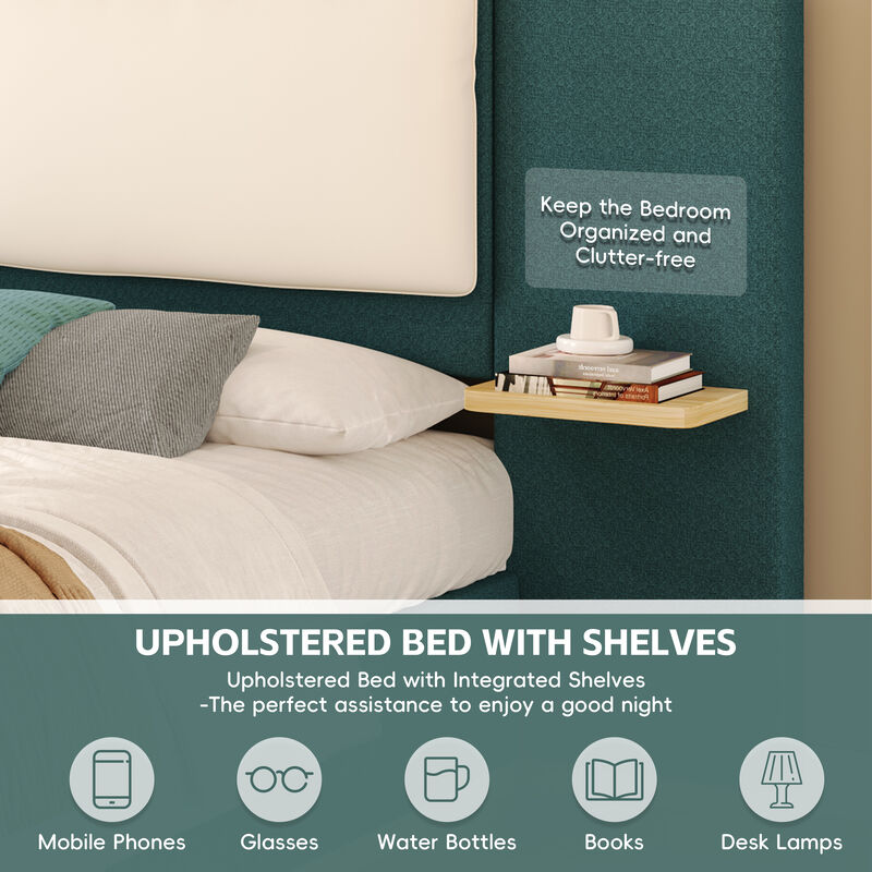 Merax Upholstered Bed Frame with Side Shelves