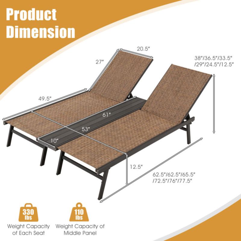 Hivvago 2-Person Patio Chaise Lounge with Middle Panel