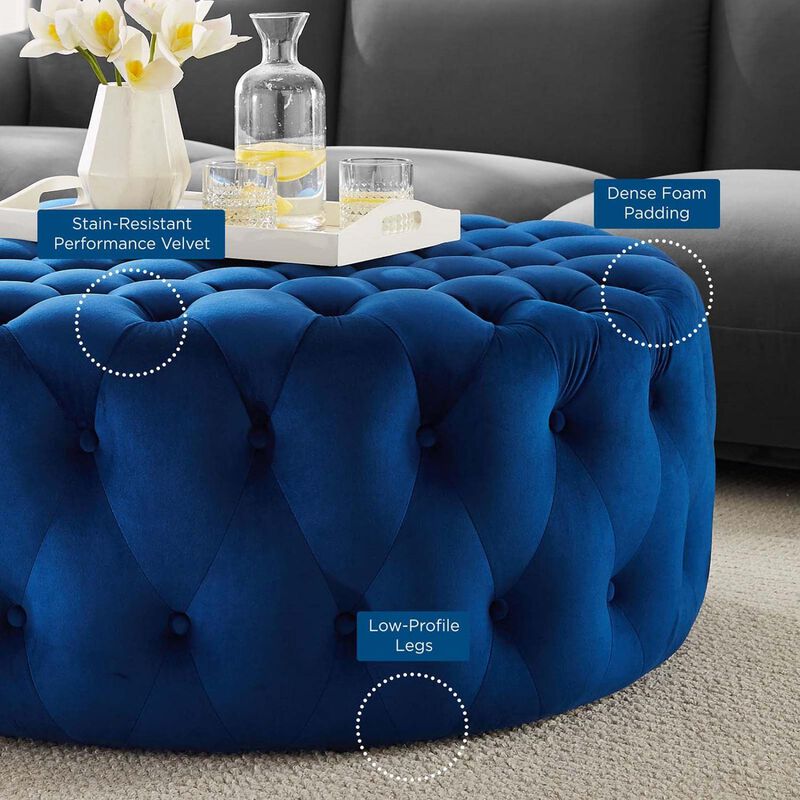 Modway Amour Modern Button Tufted Round Velvet Ottoman in Navy image number 3
