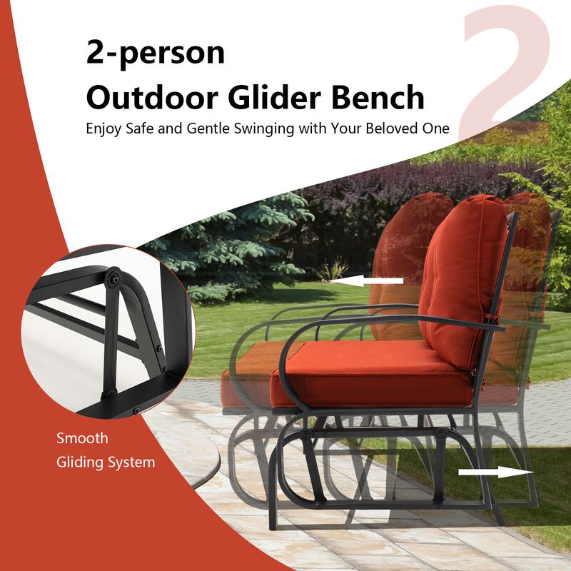 Patio 2-Person Glider Bench Rocking Loveseat with Cushioned Armrest