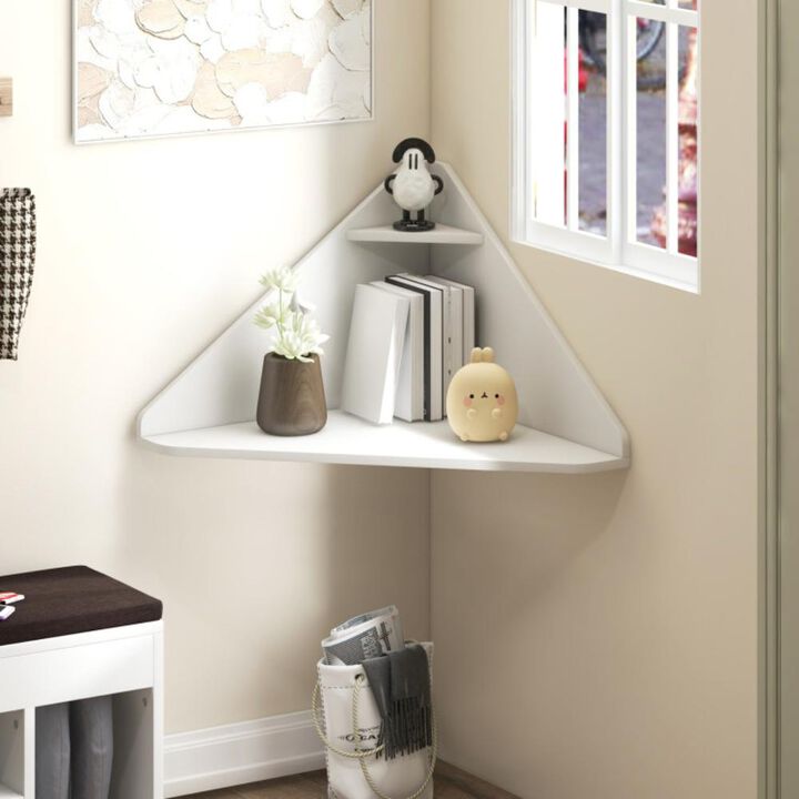 Hivvago Floating Triangular Corner Computer Desk with Storage Shelf-Black