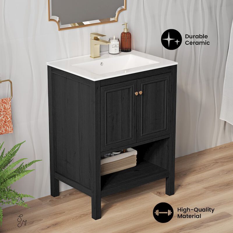 Chateau 24" Freestanding Bathroom Vanity in Black Oak with Sink Top image number 2