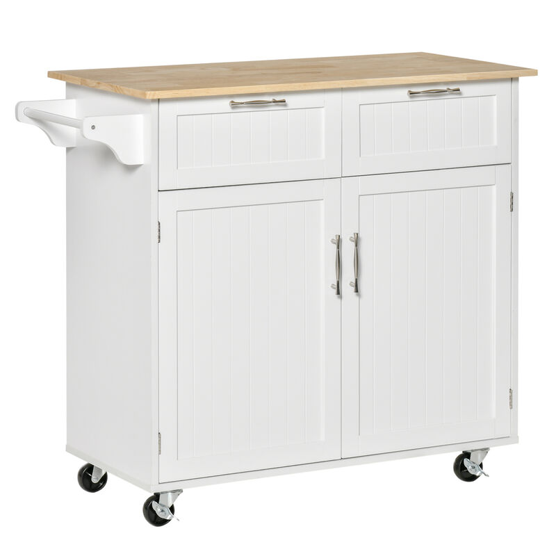 Modern Wooden Rolling Kitchen Island Storage Cart Serving Trolley w/ Towel Rack