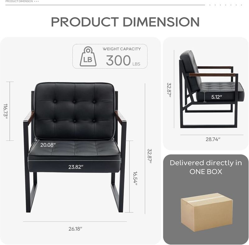 ShipItFurniture Mid-Century Black Faux Leather Accent Chair image number 2