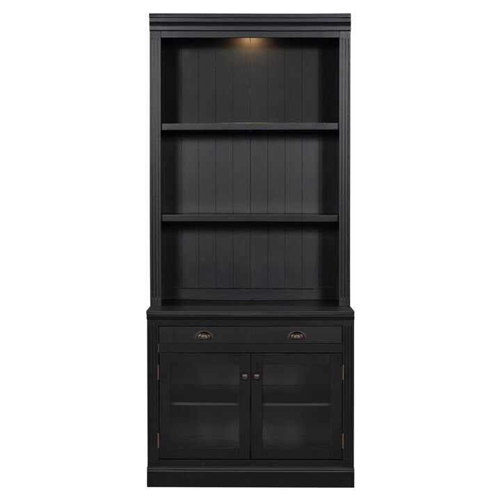 Merax Modern Storage Bookcase with 2 Glass Doors