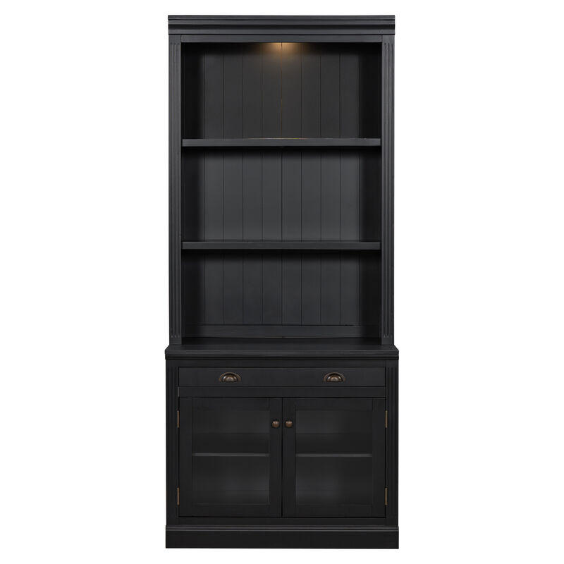 Merax Modern Storage Bookcase with 2 Glass Doors