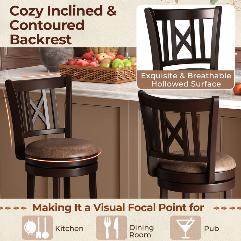 Swivel Bar Stools Set of 2 with Hollowed Backrest and Comfortable Footrest image number 5