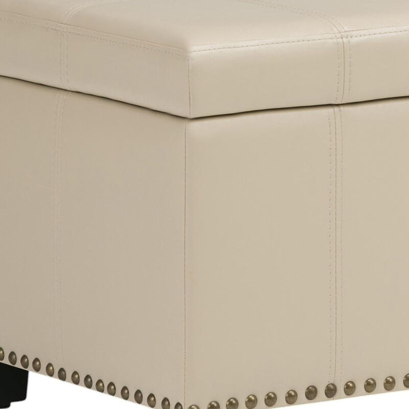 HomeRoots 33" Brown and Espresso Faux Leather and Solid Wood Upholstered Storage Bench With Flip Top image number 3