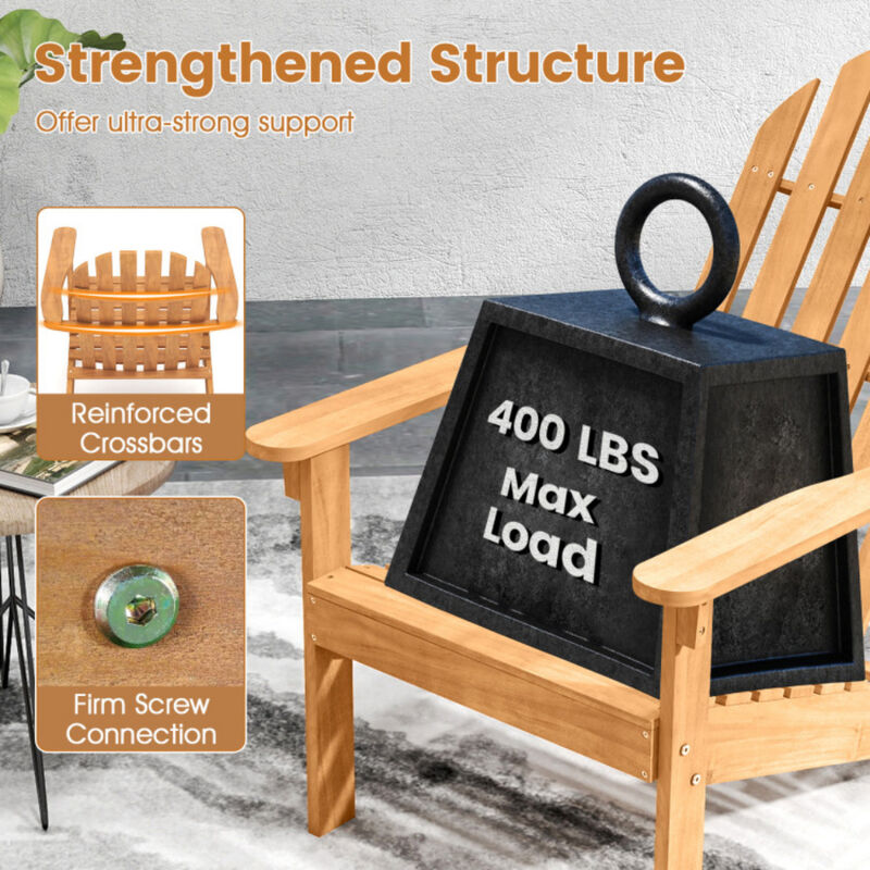 Outdoor Adirondack Chair with Sloped Seat and Tall Backrest for Porch, Patio & Poolside-Natural image number 7