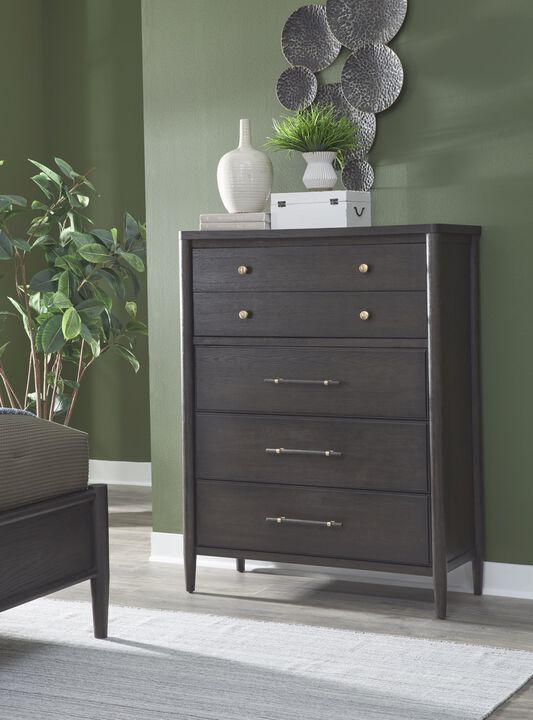 Rockport Five Drawer Oak Wood Chest in Yin