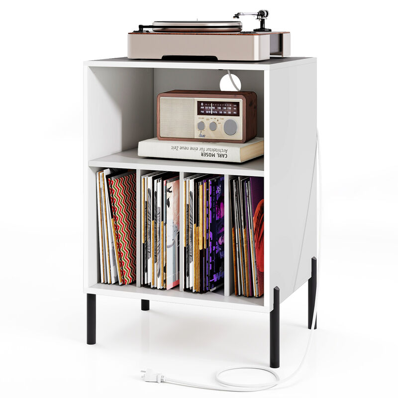 Record Player Stand with Shelf Storage and Charging Dock for Electronics image number 3
